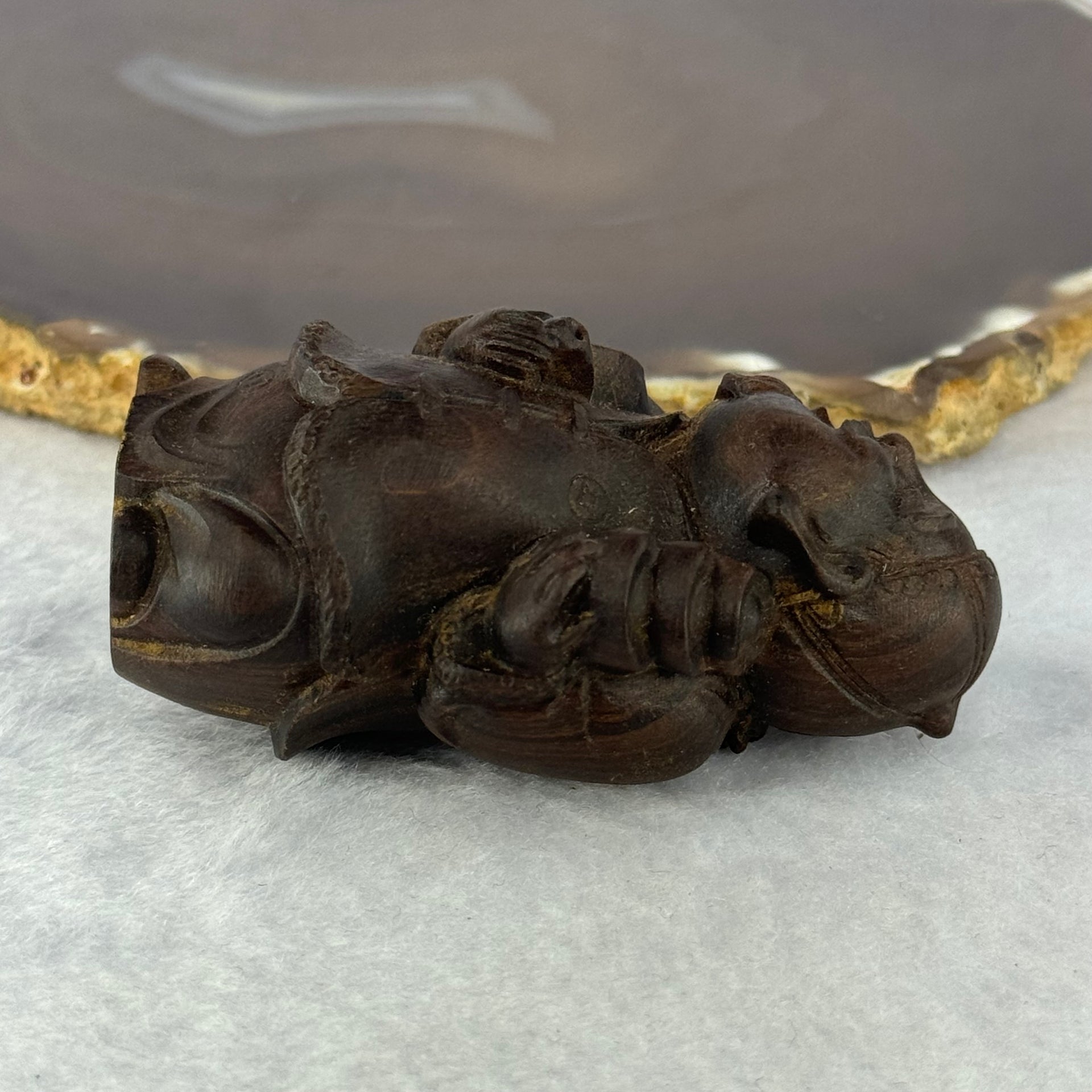 Natural Agarwood Boss Wooden Display 天然沉香钱老板摆件 39.24g 67.7 by 37.6 by 32.4mm - Huangs Jadeite and Jewelry Pte Ltd