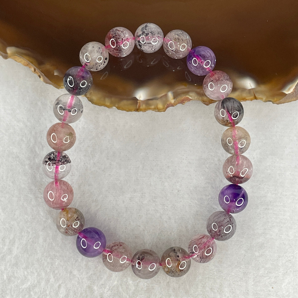 Certified Above Average Grade Natural Super 7 Crystal Beads Bracelet | 8.8mm Sacred 7-Mineral Synergy Power (20.26g | 16cm Wrist Sizing | 22 Beads)