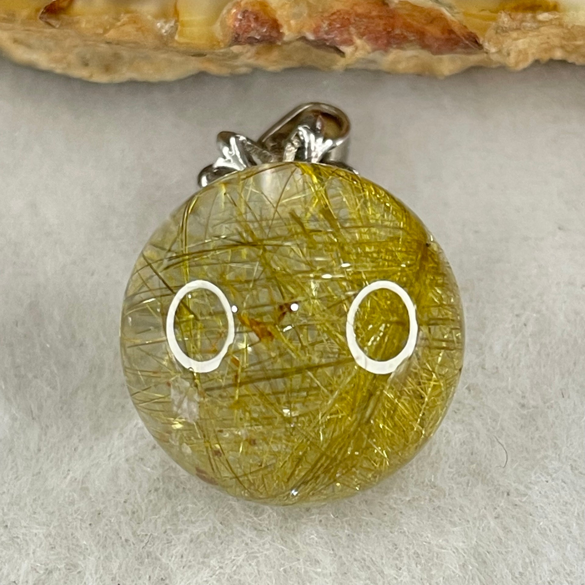 Good Grade Natural Golden Rutilated Quartz Bead in S925 Silver with Cubic Zirconia Pendant 6.45g 16.0mm - Huangs Jadeite and Jewelry Pte Ltd
