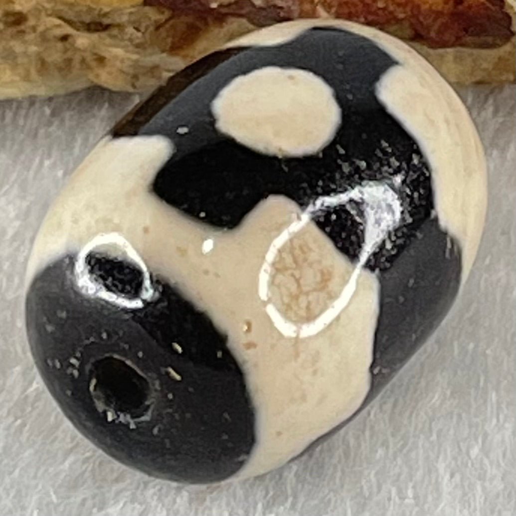 Natural Powerful Tibetan Old Oily Dark Brown With White Agate 3 Eyes Dzi Bead Heavenly Master (Tian Zhu) 三眼天诛 4.51g 17.5 by 13.0mm - Huangs Jadeite and Jewelry Pte Ltd