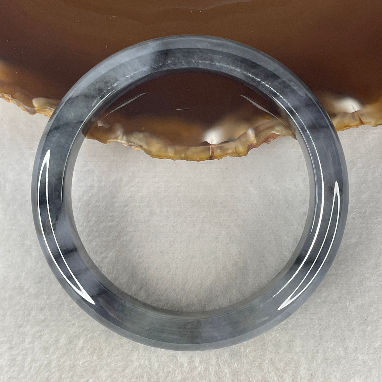 Natural Type A Monochromatic Jadeite Bangle | 54.7mm Deep Charcoal Grey with Shimmering Light Grey Mist | Slight Internal Lines "Fei Cui" Round Wrist Heirloom (51.88g 11.5x8.2mm)