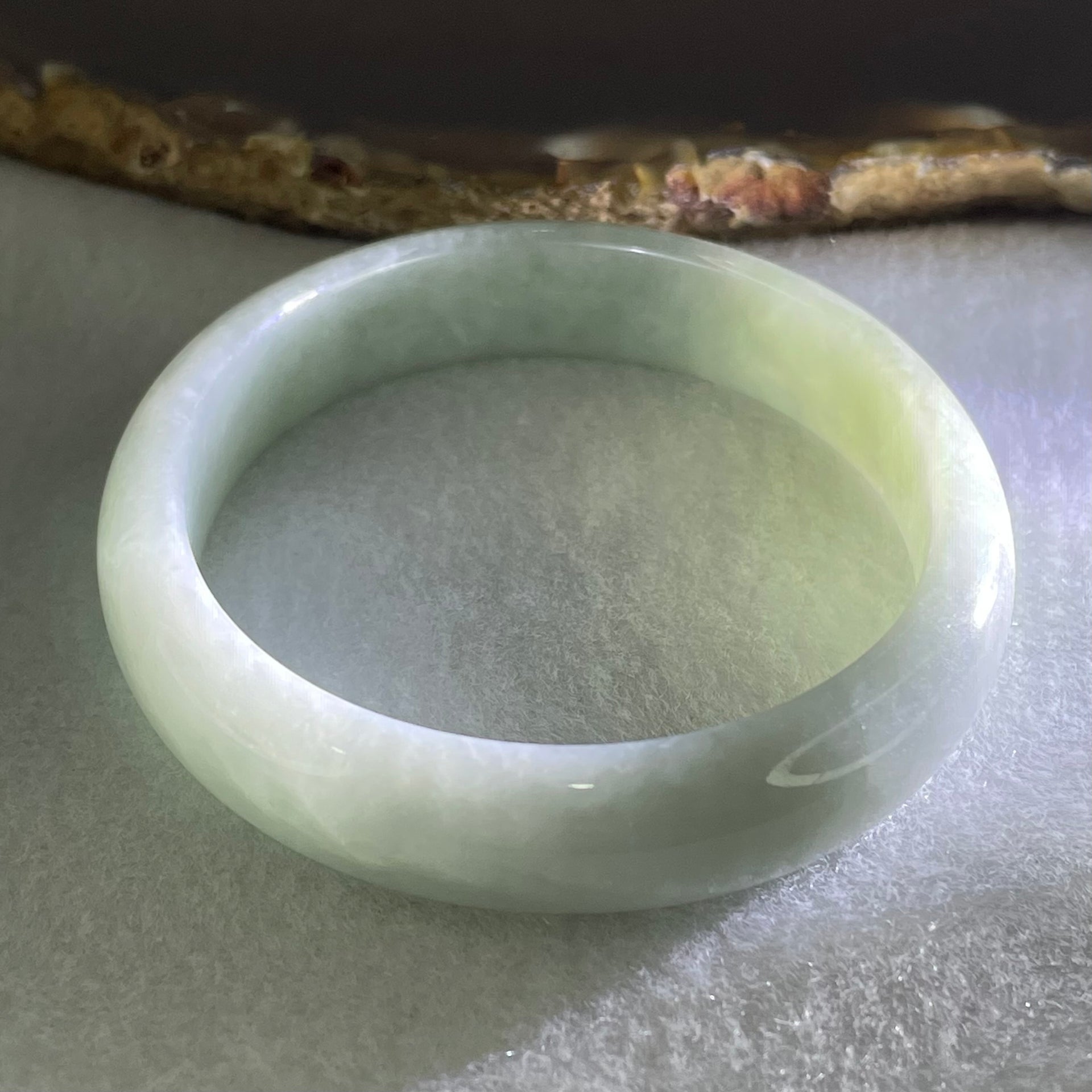 Type A Light Blueish Green Jadeite Oval Bangle 31.31g Internal Diameter 53.7mm 11.3 by 6.0mm (Internal Lines) - Huangs Jadeite and Jewelry Pte Ltd