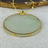 18K Yellow Gold Type A Green Jadeite Round Wu Shu Pai with Blu Sapphire and Diamonds Pendant in S925 Sliver Gold Colour Necklace 29.11g 52.3 by 4.5mm - Huangs Jadeite and Jewelry Pte Ltd