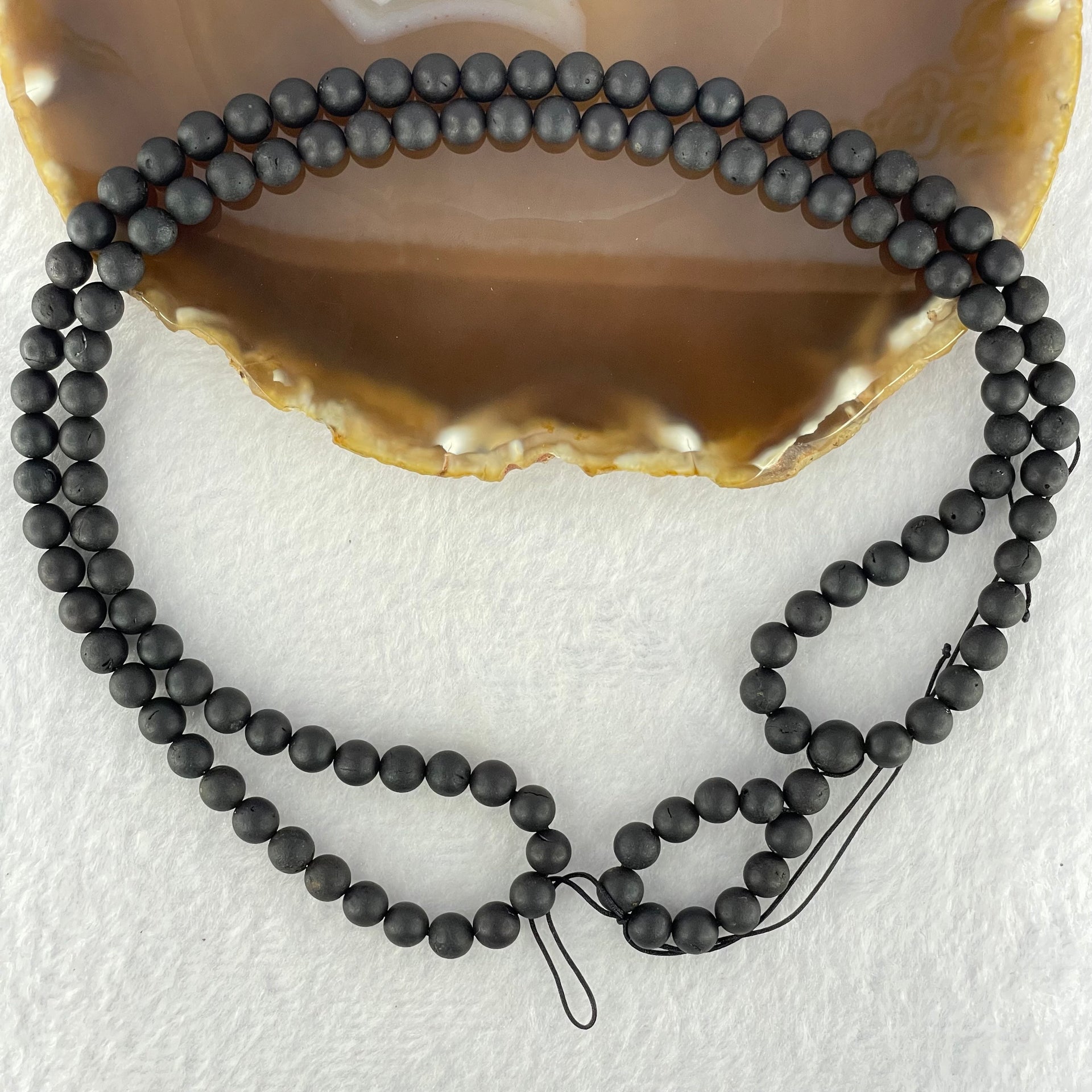 Natural Dark Matt Black Amber Beads Necklace 天然大黑天翁琥珀项链 14.88g 72.cm 6.9mm 108 Beads - Huangs Jadeite and Jewelry Pte Ltd