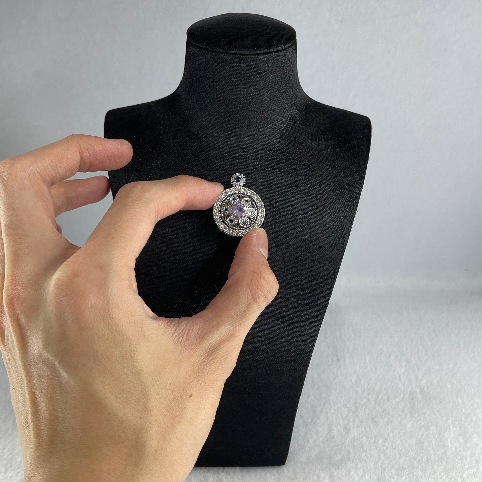Natural Purple with Colorless and Blue Cubic Zirconia Beads Pendant in S925 Sliver 6.99g 6.0 by 2.0mm - Huangs Jadeite and Jewelry Pte Ltd