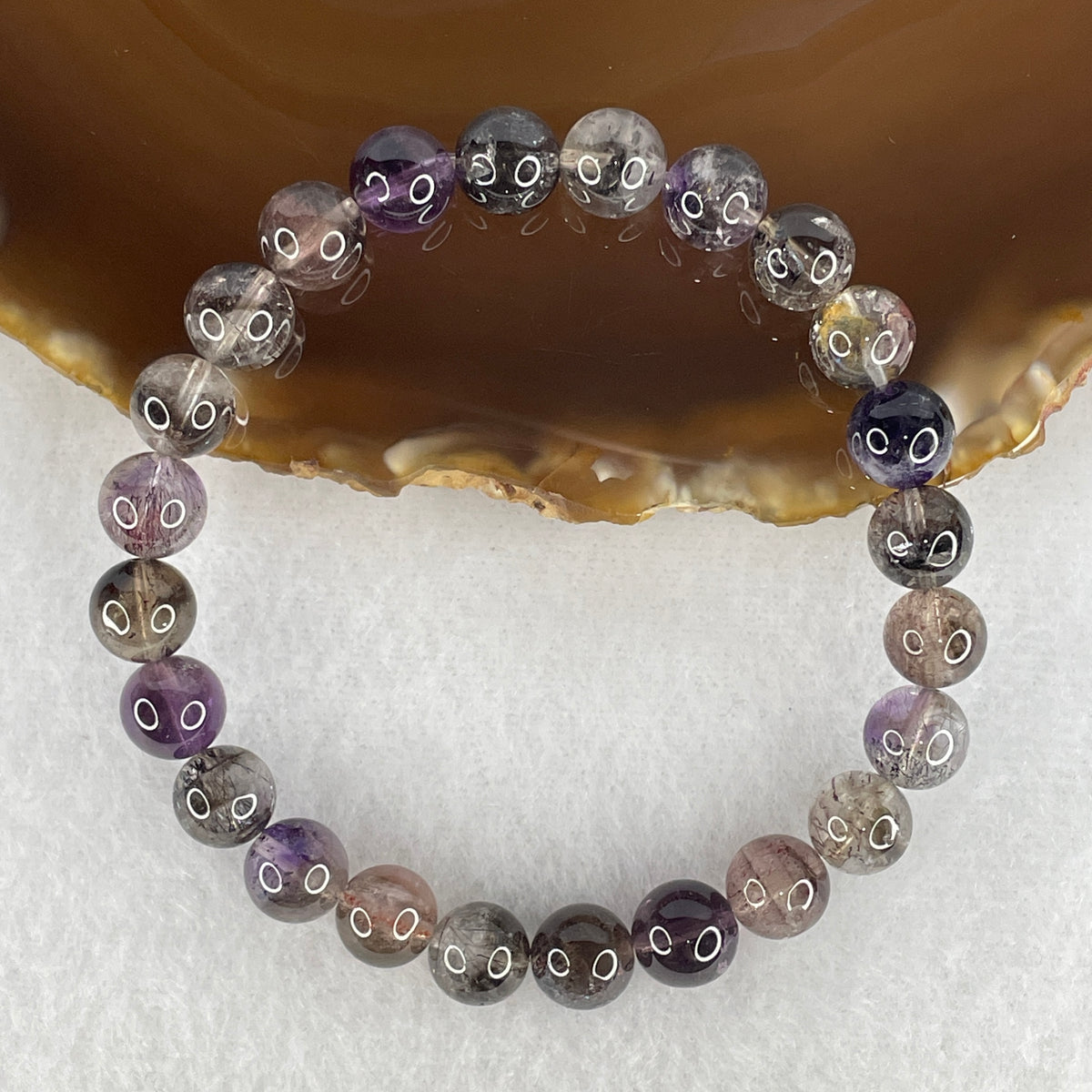 Certified Good Grade Natural Black Super 7 Crystal Beads Bracelet | 16cm Strand of 24 Beads 8.3mm (17.79g | Root Grounding, Manifestation & Aura Shield)