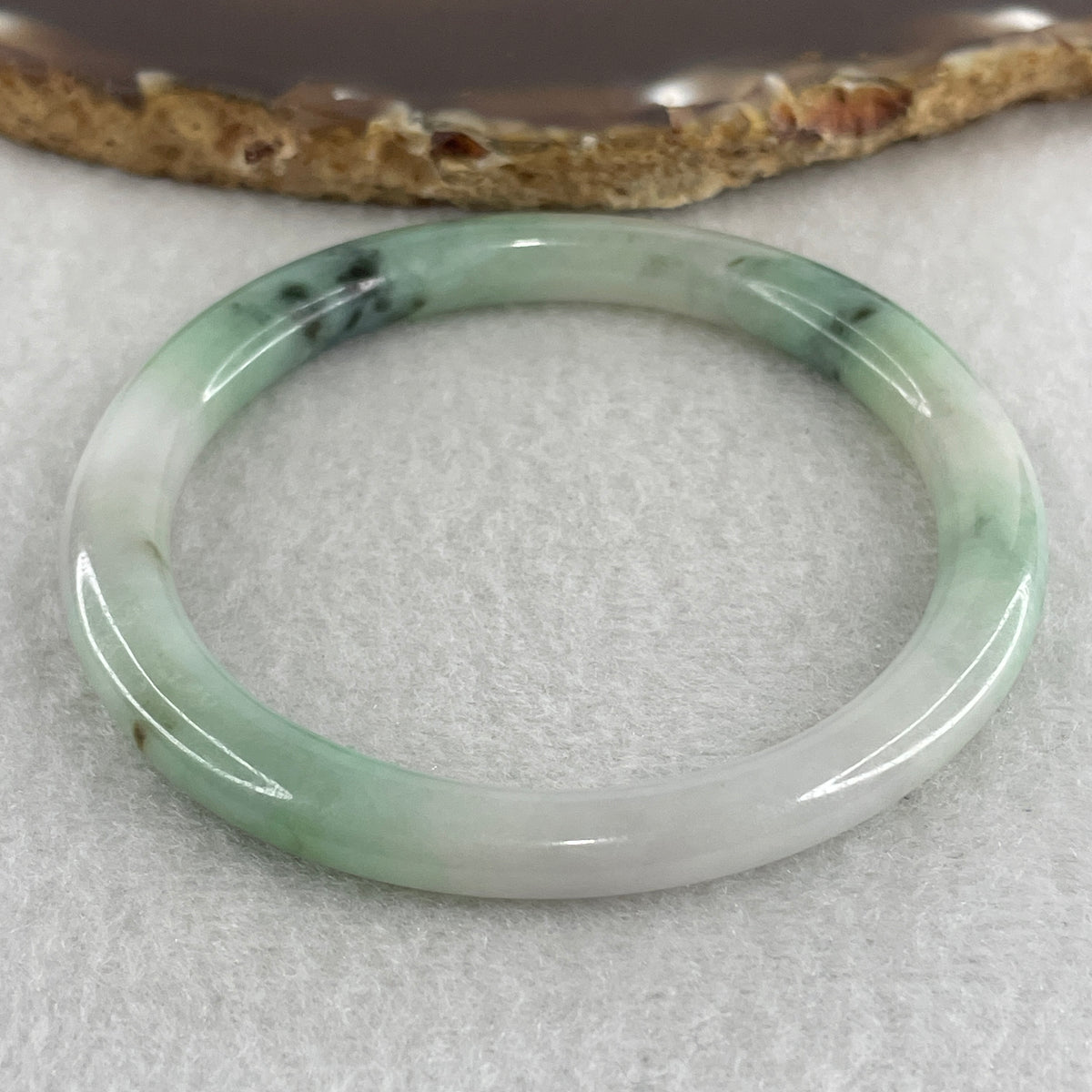 Natural Type A Green with Lavender Piao Hua Jadeite Flat Ding Dang Bangle 22.98g Inner Diameter 52.8mm 6.6 by 7.5mm (Very Very Slight External Rough) - Huangs Jadeite and Jewelry Pte Ltd