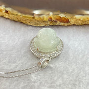 Type A Faint Green Lavender Milo Buddha with Crystals in S925 Sliver Pendant and Necklace 6.23g 14.9 by 14.9 by 7.5mm - Huangs Jadeite and Jewelry Pte Ltd