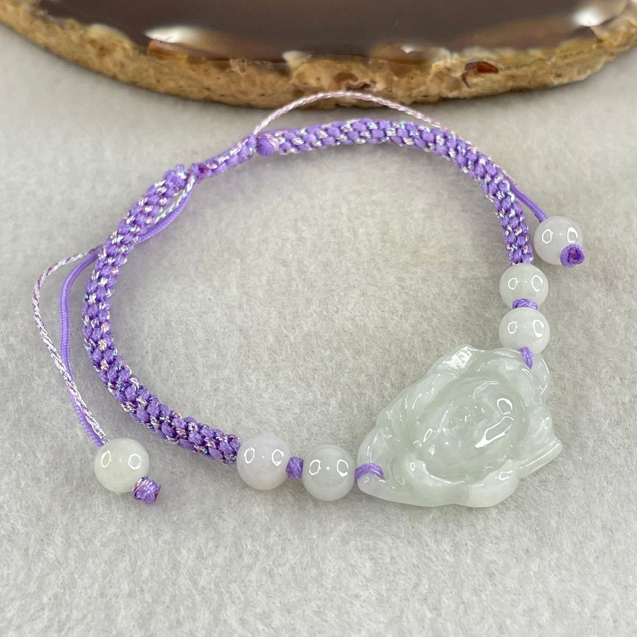 Type A Light Green Jadeite Lotus Flower Bracelet 6.62g 27.4 by 76.6 by 5.5mm - Huangs Jadeite and Jewelry Pte Ltd