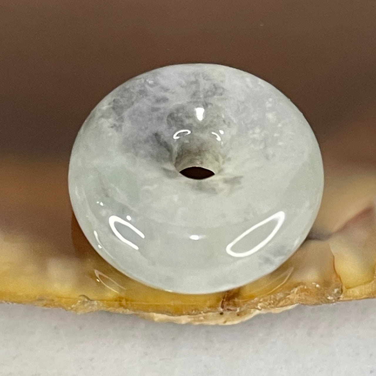 Type A Semi Icy Light Green With Wuji Grey Piao Hua Jadeite Ping An Kou Charm/Pendant 2.26g 14.0 by 5.5mm - Huangs Jadeite and Jewelry Pte Ltd