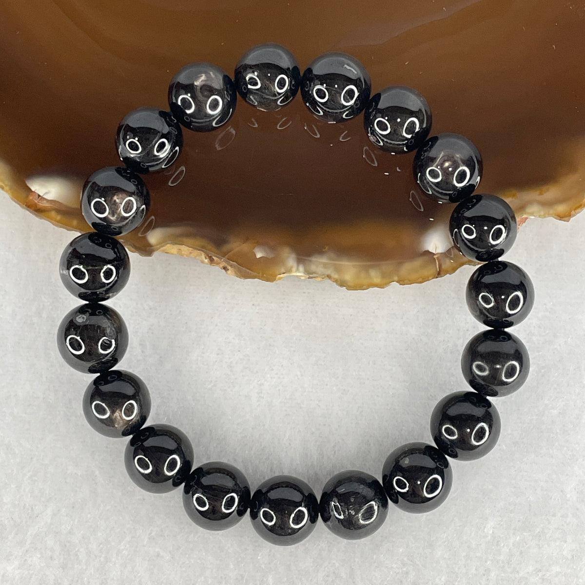 Certified Good Grade Natural Black Hypersthene Enstatite Beads Bracelet | 15.5cm Strand of 19 Matched 10.3mm Beads (33.85g | Metallic Silver Schiller Sheen | "Velvet Labradorite" Shielding & Laser Focus)