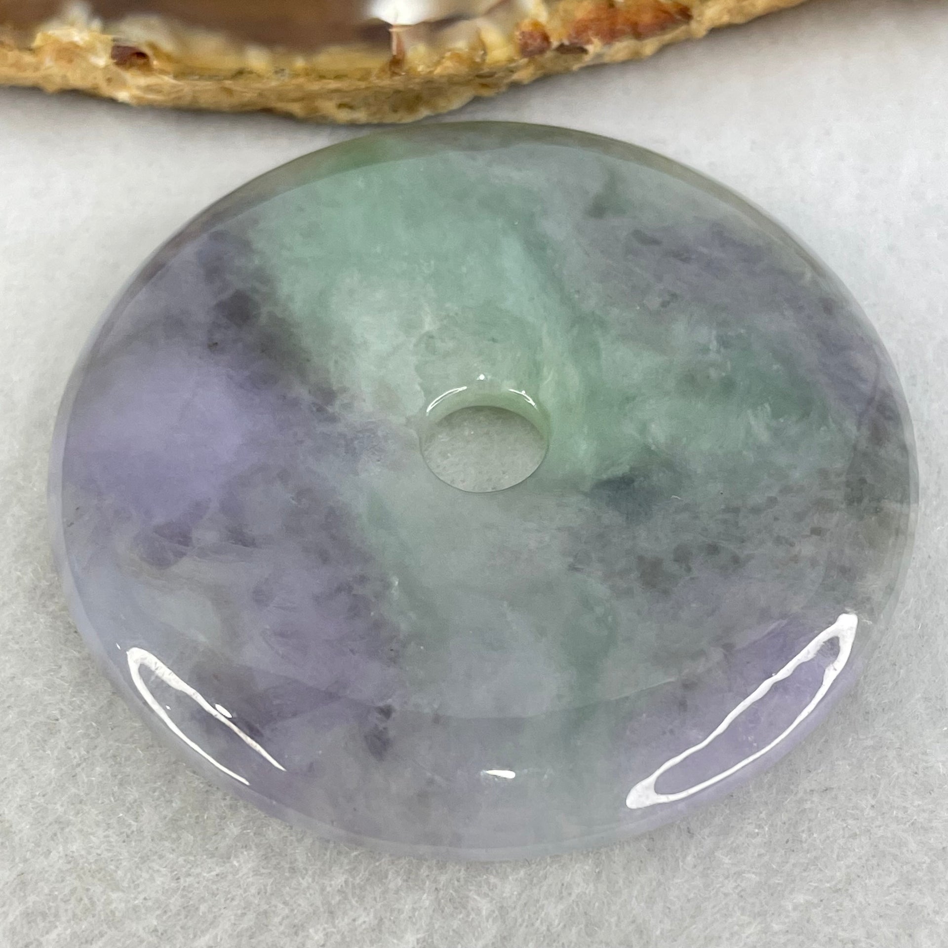 Type A Green With Deep Lavender And Wuji Grey Jadeite Ping An Kou Donut Pendant 47.34g 54.2 by 7.8mm - Huangs Jadeite and Jewelry Pte Ltd