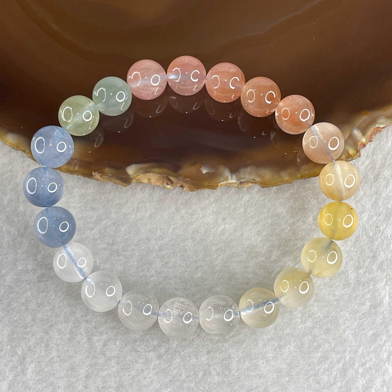 Good Grade Natural Transparent Muti Color Rabbit Hair Rutilated Quartz Beads Bracelet 19.16g 15cm 8.8mm 21 Beads - Huangs Jadeite and Jewelry Pte Ltd