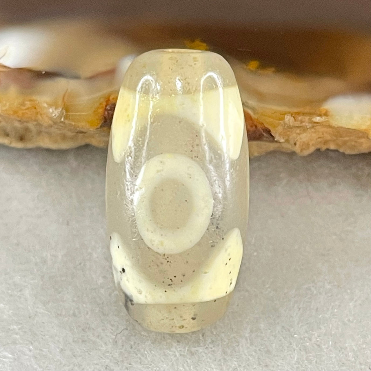 Natural Powerful Tibetan Old Oily Agate 3 Eyes Dzi Bead Heavenly Master (Tian Zhu) 三眼天诛 2.95g 19.7 by 10.2mm - Huangs Jadeite and Jewelry Pte Ltd