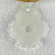 Type A Semi Icy White Jadeite Floral Ping An Kou Donut Pendant 16.76g 45.4 by 43.3 by 5.6mm - Huangs Jadeite and Jewelry Pte Ltd