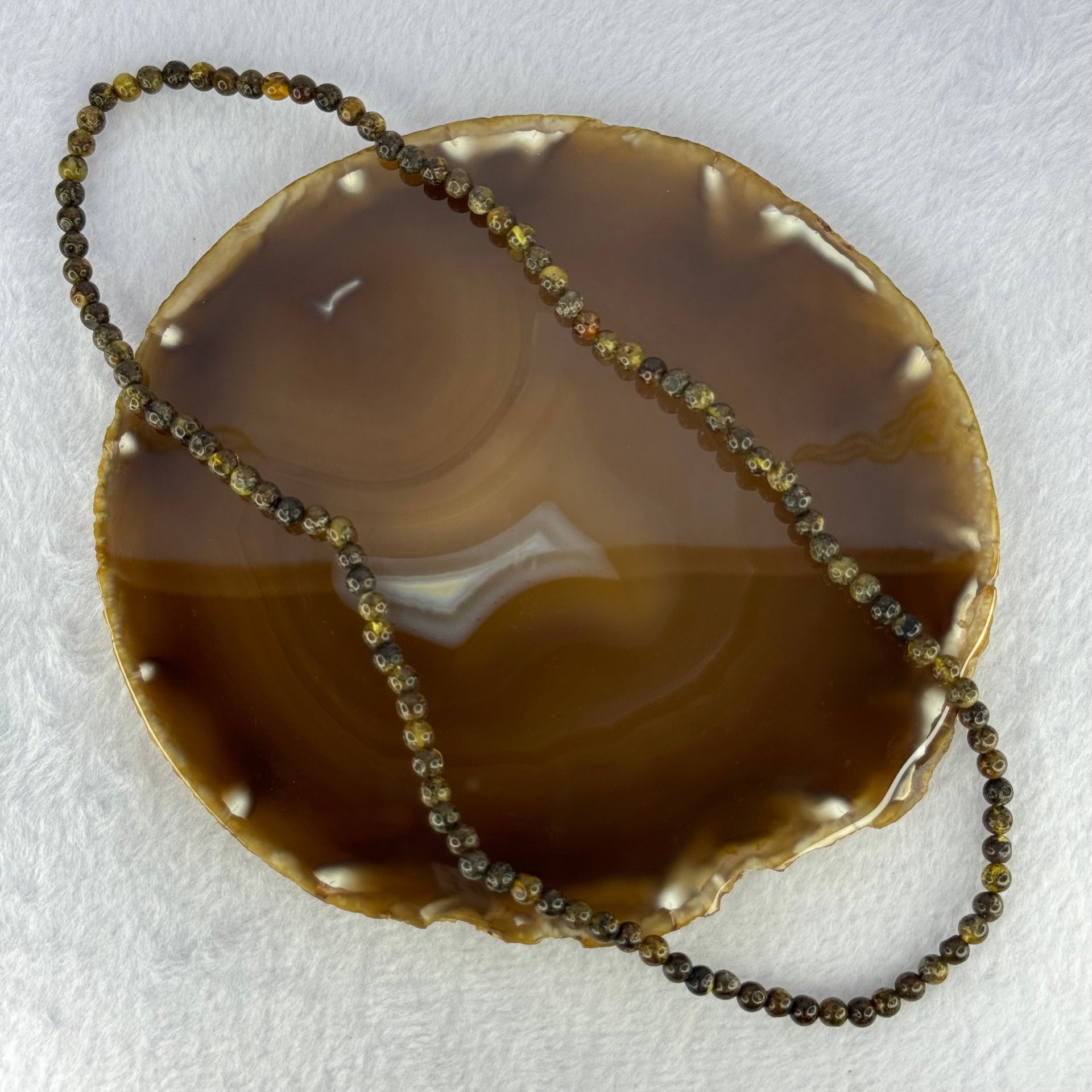 Natural Dark Brown Flower Amber Beads Elastic Necklace 8.02g 50cm 5.4mm 105 Beads - Huangs Jadeite and Jewelry Pte Ltd