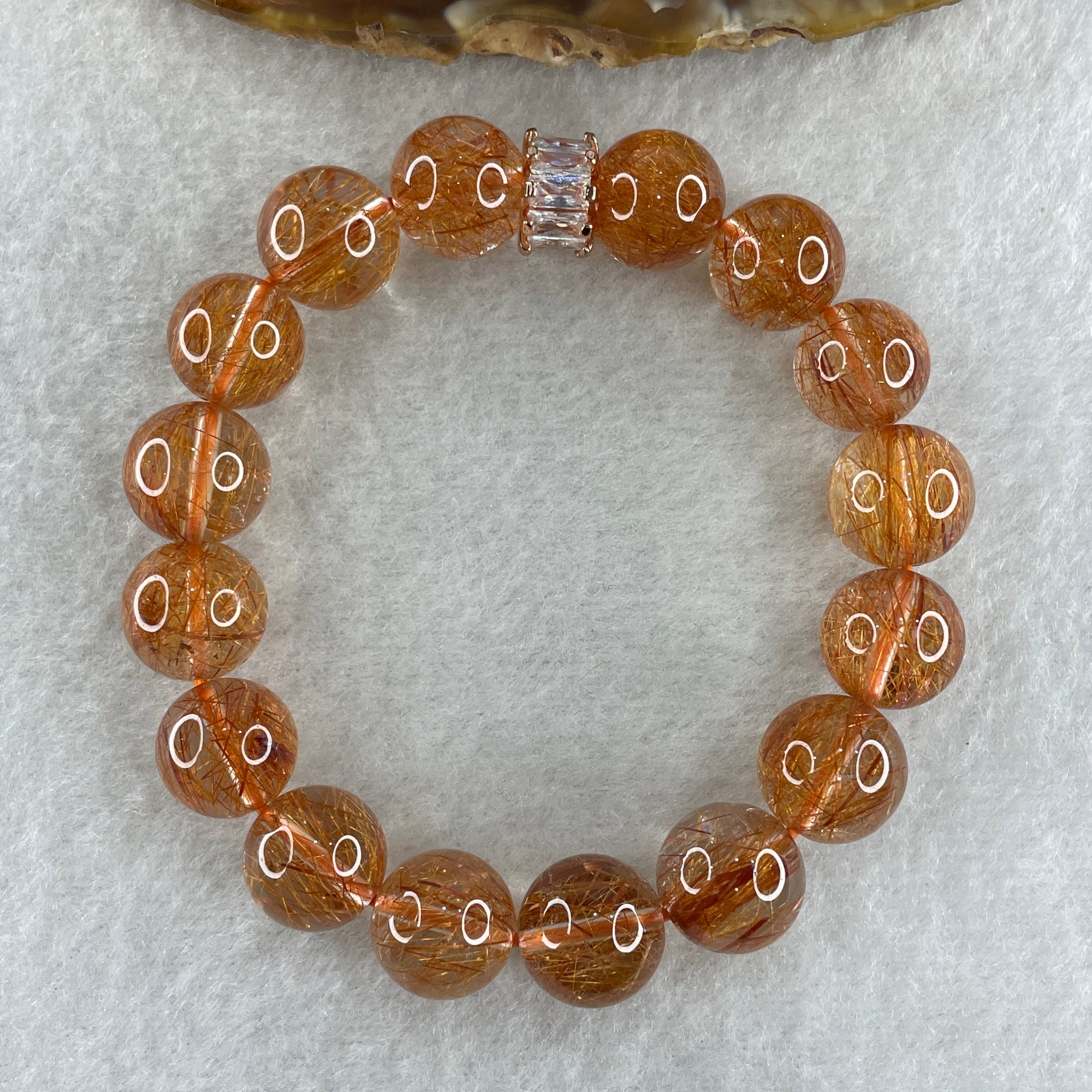 Special Good Grade Natural Reddish Copper Rutilated Quartz Beads Bracelet 36.42g 15cm 11.9mm 16Beads - Huangs Jadeite and Jewelry Pte Ltd