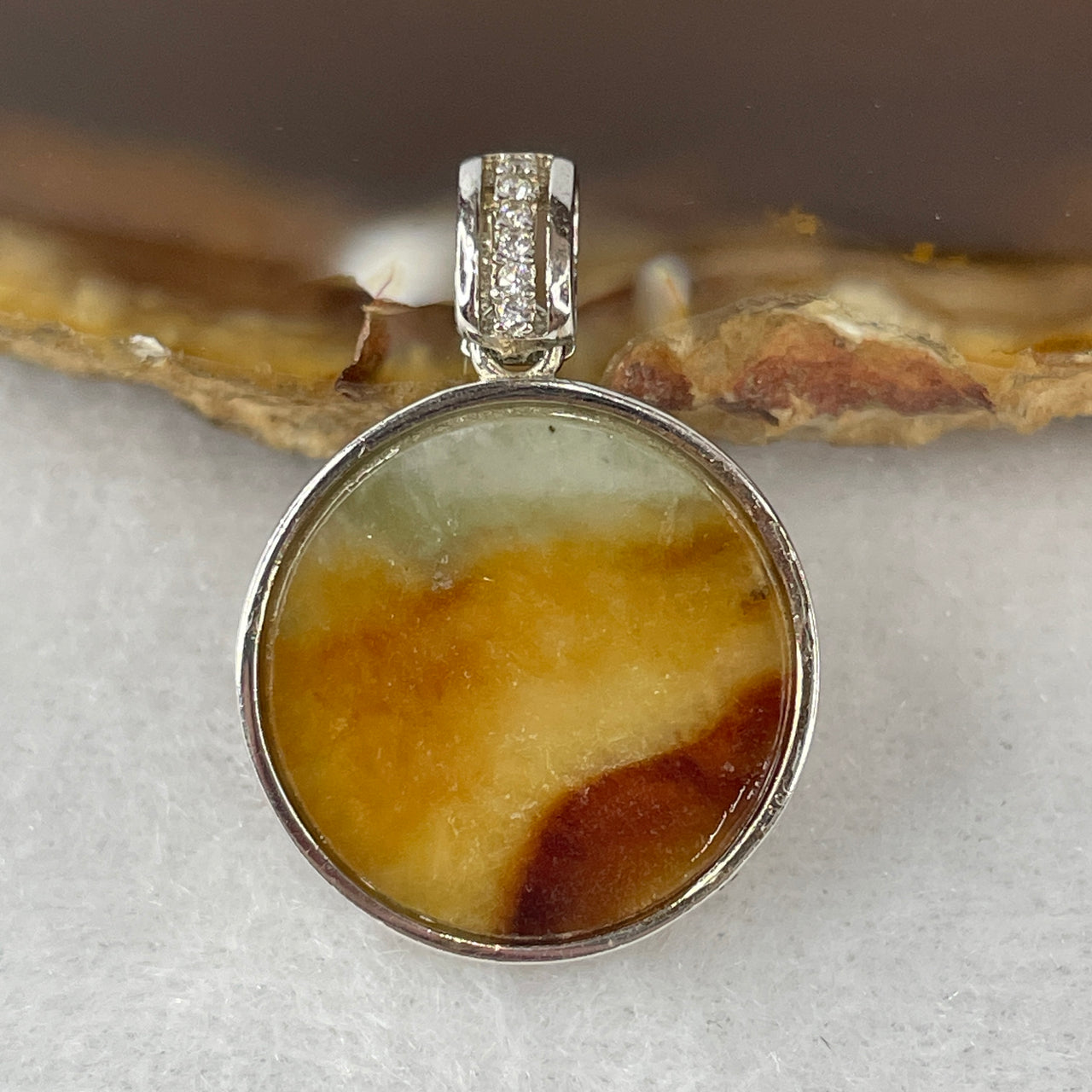 Certified Natural Type A Brownish-Reddish Jadeite Round Wu Shi Pai Pendant | Premium S925 Sterling Silver Setting | Authentic Myanmar Feicui Universal Peace, Vitality & Root Chakra Protection Amulet (2.71g | 17.0x1.5mm)