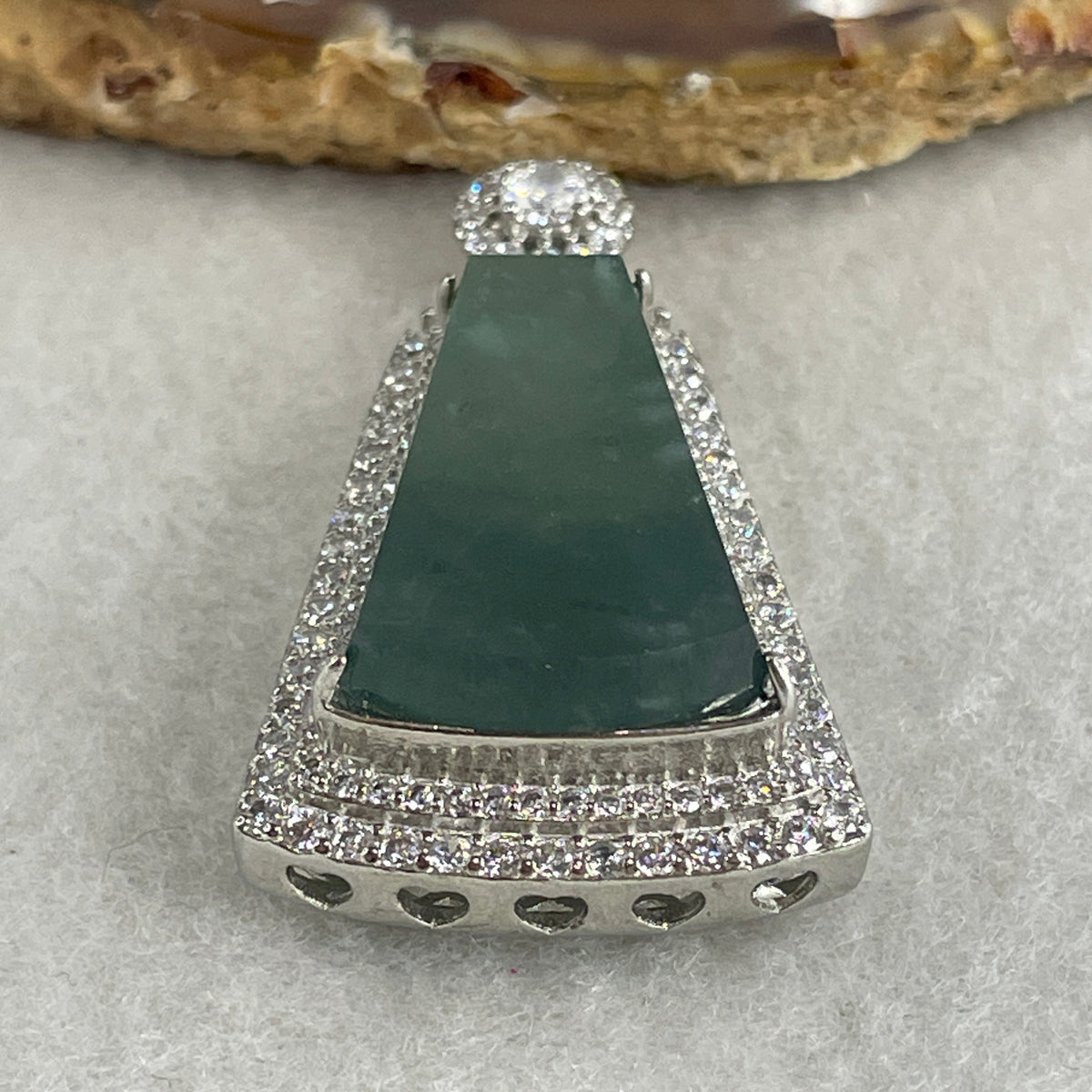 Natural Type A Blueish Green Jadeite Wushipai Pendant in S925 Silver | (13.60g | 24.8 x 15.5 x 3.5mm | Unobstructed Peace & Supreme Protection Anchor, Feng Shui Harmony & Executive Calm Pendant) - Huangs Jadeite and Jewelry Pte Ltd