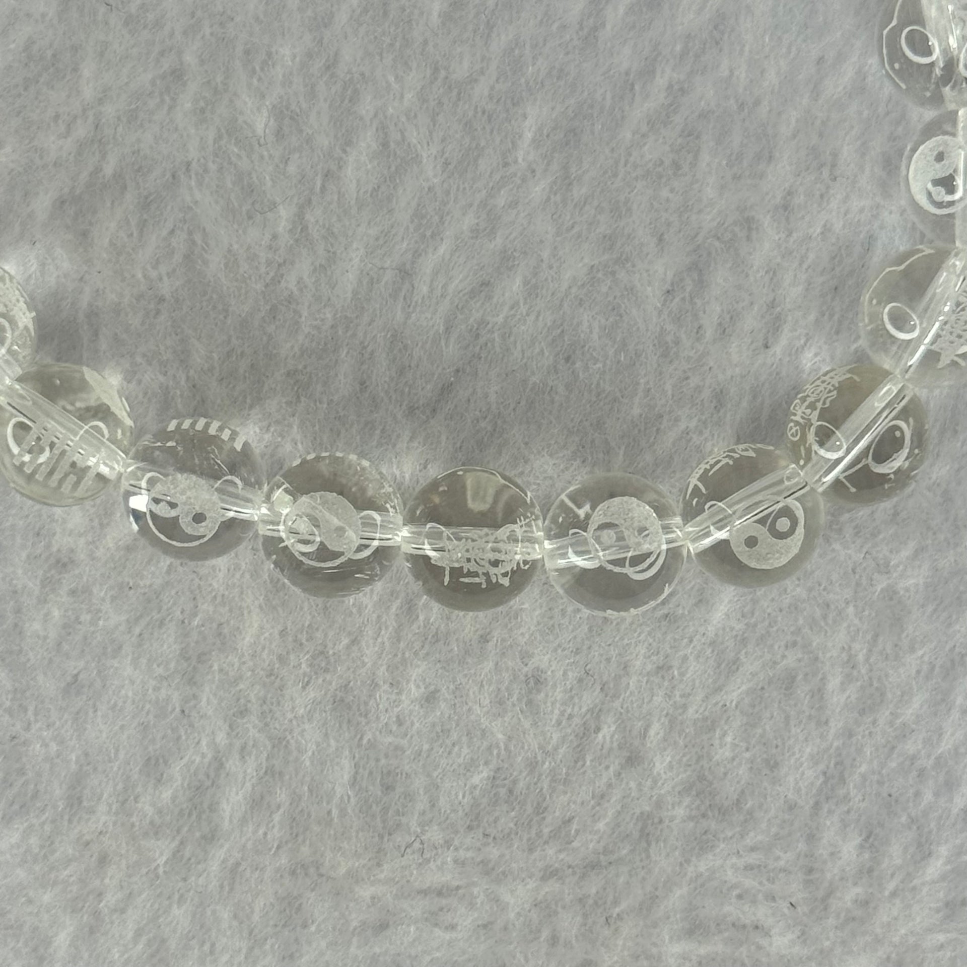 Natural Clear Quartz Beads with Inscription Bracelet 17.96g 16.5cm 8.4mm 23 Beads - Huangs Jadeite and Jewelry Pte Ltd