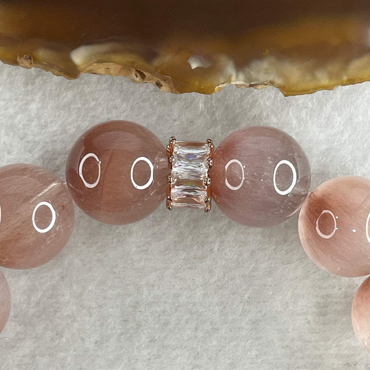 Certified Natural Good Grade Pinky Rabbit Hair Rutilated Quartz Beads Bracelet 59.732g 16cm 14.8mm 14Beads