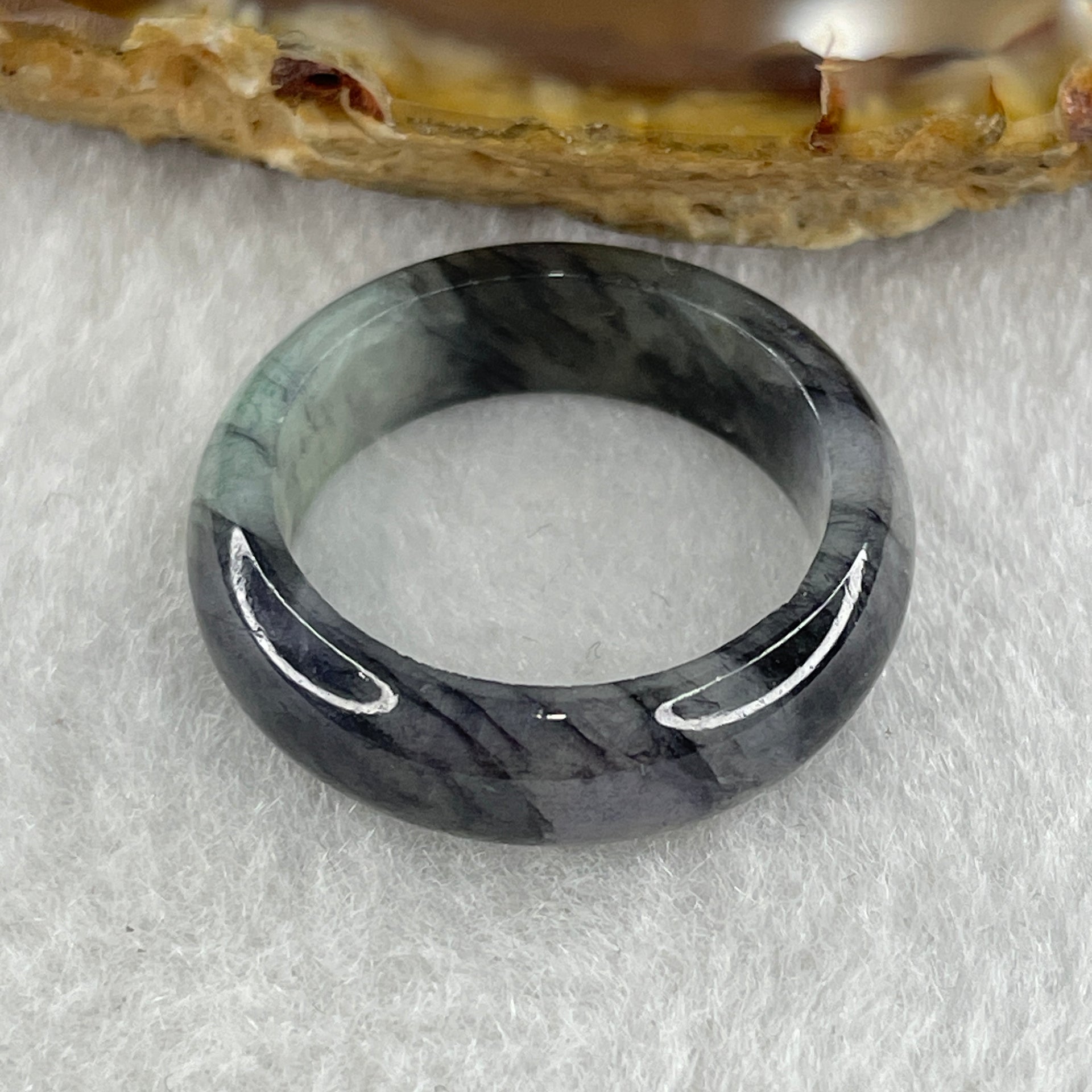 Type A Translucent Grey Wuji with Green Piao Hua Jadeite Ring 3.39g 6.4 by 3.4mm US 8.25 HK 18.2 ( Close to Perfect ) - Huangs Jadeite and Jewelry Pte Ltd