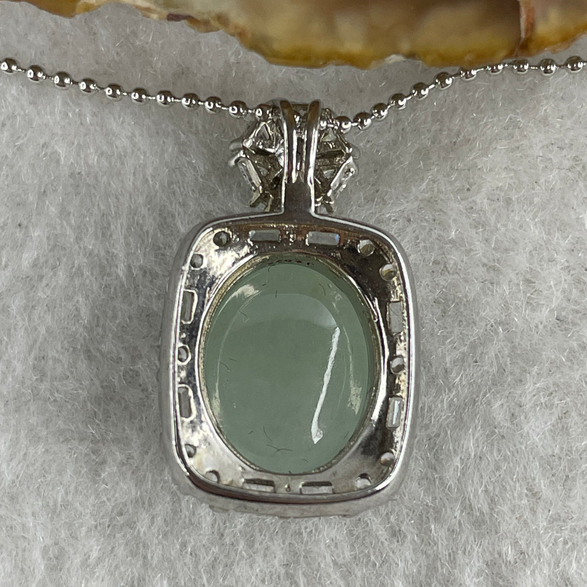Natural Type A Semi Icy Light Green Jadeite Cabochon Necklace in S925 Silver | (5.80g | 44cm S925 | 13.8 x 11.0 x 5.5mm | Elegance & Abundance Anchor, Feng Shui Prosperity & Executive Charm Necklace) - Huangs Jadeite and Jewelry Pte Ltd