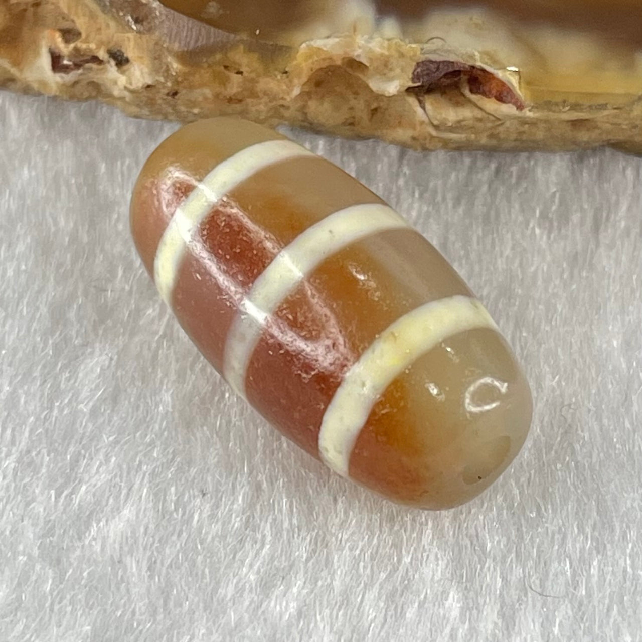 Natural Powerful Tibetan Old Oily Agate 3-Lines Dzi Bead Heavenly Master (Tian Zhu) 三行天诛 2.92g 20.0 by 10.0mm - Huangs Jadeite and Jewelry Pte Ltd