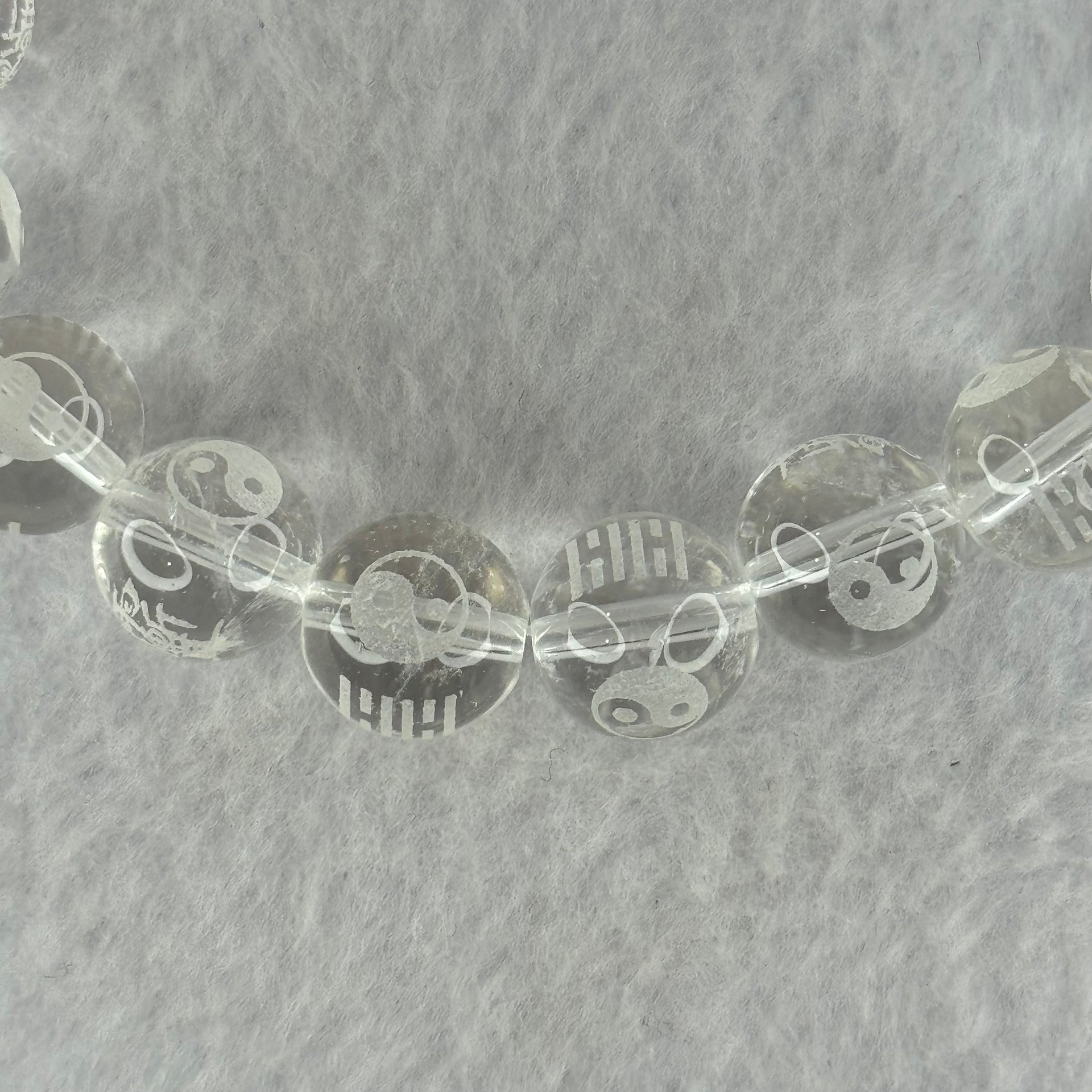 Natural Clear Quartz Beads with Inscription Bracelet 42.26g 17.5cm 12.3mm 17 Beads - Huangs Jadeite and Jewelry Pte Ltd