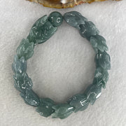 Certified Natural Type A Blueish Green Jadeite Dragon Bracelet 55.07g 16.5cm 16.0mm Dragon Head - 14.0mm 13 Pcs - Huangs Jadeite and Jewelry Pte Ltd