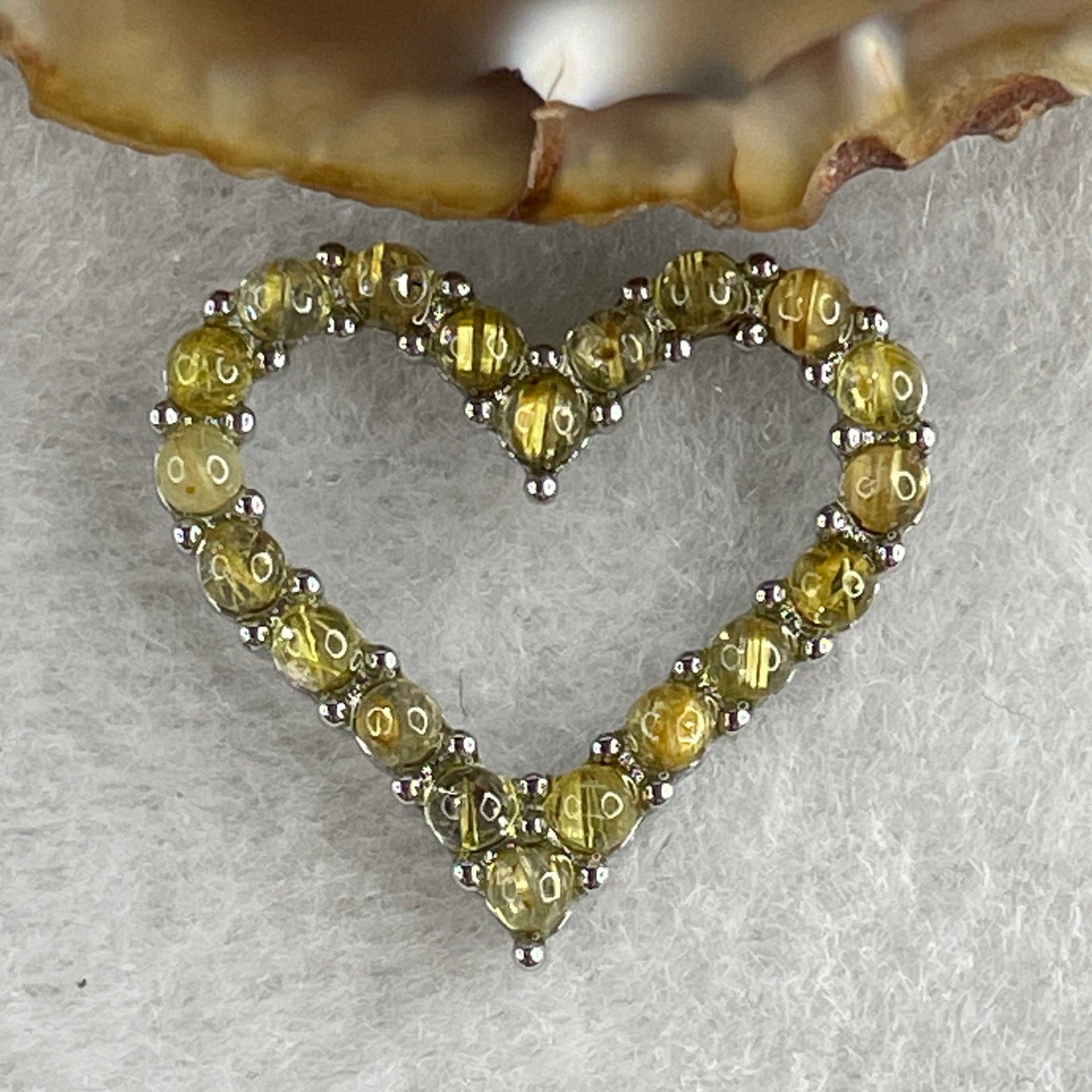 Natural Golden Rutilated Quartz Heart Shape Pendant in S925 Sliver 3.36g 2.5 by 1.5mm - Huangs Jadeite and Jewelry Pte Ltd