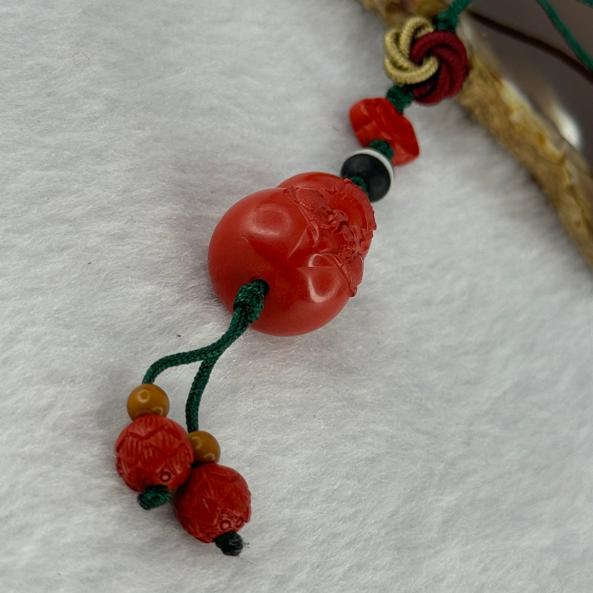 Natural Red Cinnabar Hulu Handphone Charm 11.60g 24.6 by 15.8mm - Huangs Jadeite and Jewelry Pte Ltd