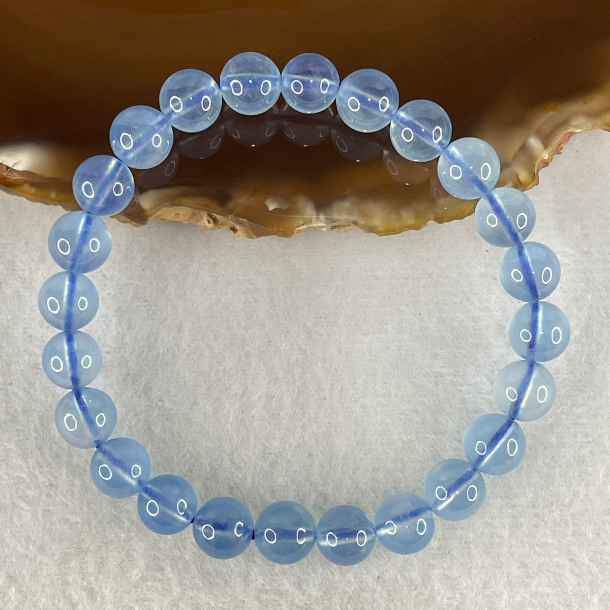 Certified Good Grade Natural Aquamarine Beads Bracelet | 15.5cm with 24 Beads 7.8mm (14.55g | Ocean Blue Translucency | Throat & Third Eye Chakra Harmony, Tranquil Communication & Serene Wealth Shield)