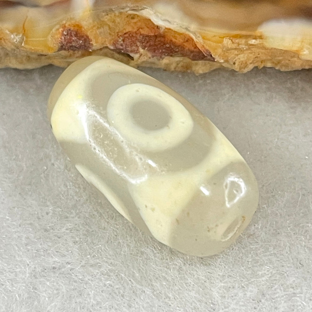 Natural Powerful Tibetan Old Oily Agate 3 Eyes Dzi Bead Heavenly Master (Tian Zhu) 三眼天诛 2.98g 19.4 by 10.4mm - Huangs Jadeite and Jewelry Pte Ltd