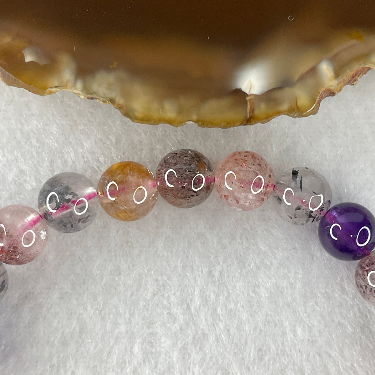Certified Above-Average Grade Natural Super 7 Crystal Beads Bracelet | Fluid High-Clarity Elegant Strand | Authentic Sacred Seven Multi-Mineral Inclusions Quartz Spiritual Catalyst & Auric Shield Bracelet (14.71g | 15cm Length | 7.8mm | 24 Beads)