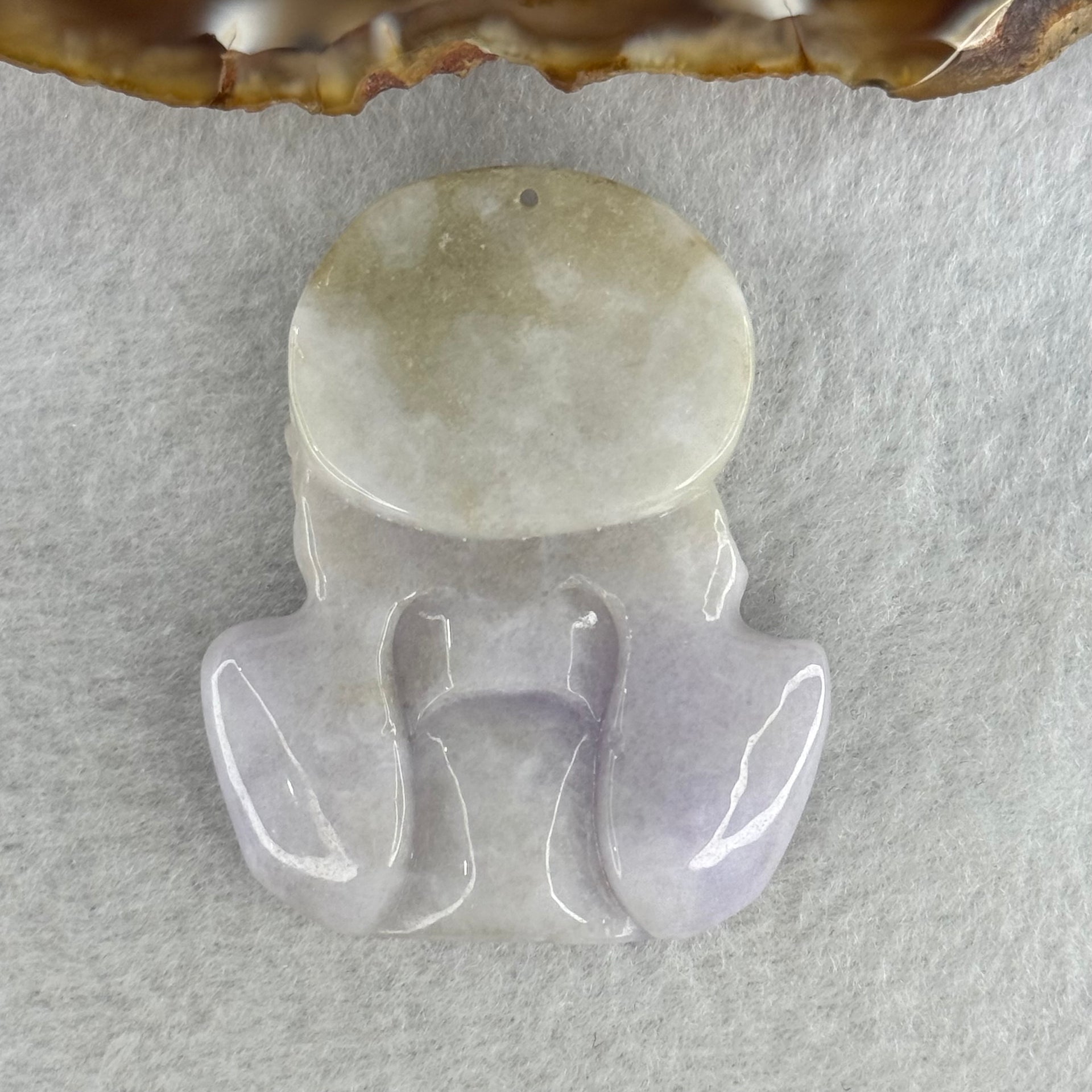 Type A Lavender with Slight Green Jadeite Tu Di Gong 38.27g 48.0 by 39.3 by 11.9mm - Huangs Jadeite and Jewelry Pte Ltd