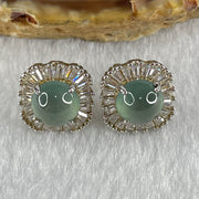 Type A Icy Blueish Green Jadeite Cabochons With Crystals in S925 Sliver Earrings 3.72g 7.1 by 4.5mm - Huangs Jadeite and Jewelry Pte Ltd
