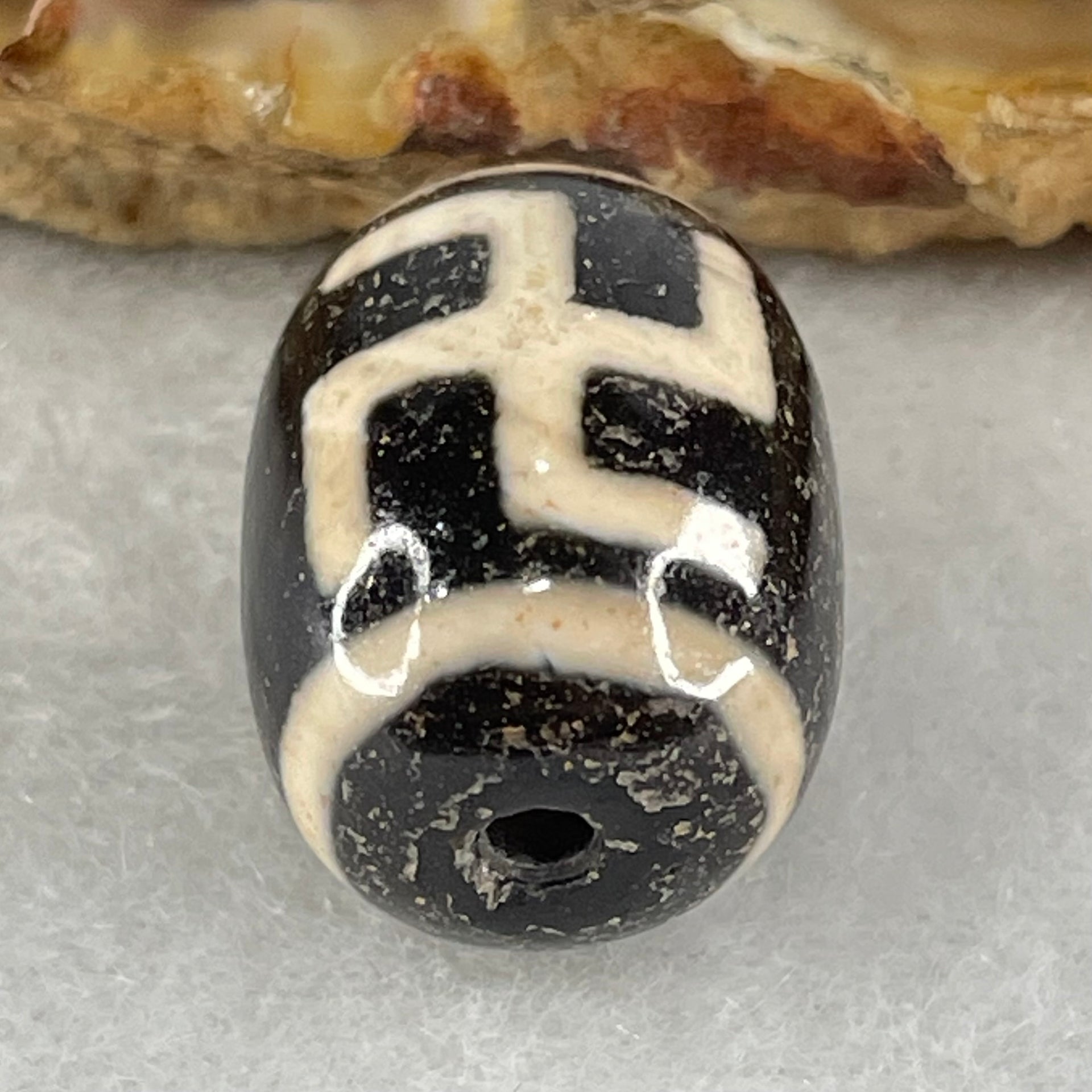 Natural Powerful Tibetan Old Oily Agate 1 Eye With Swastika Dzi Bead (Hotu Dzi) 4.91g by 17.5 by 16.6mm - Huangs Jadeite and Jewelry Pte Ltd
