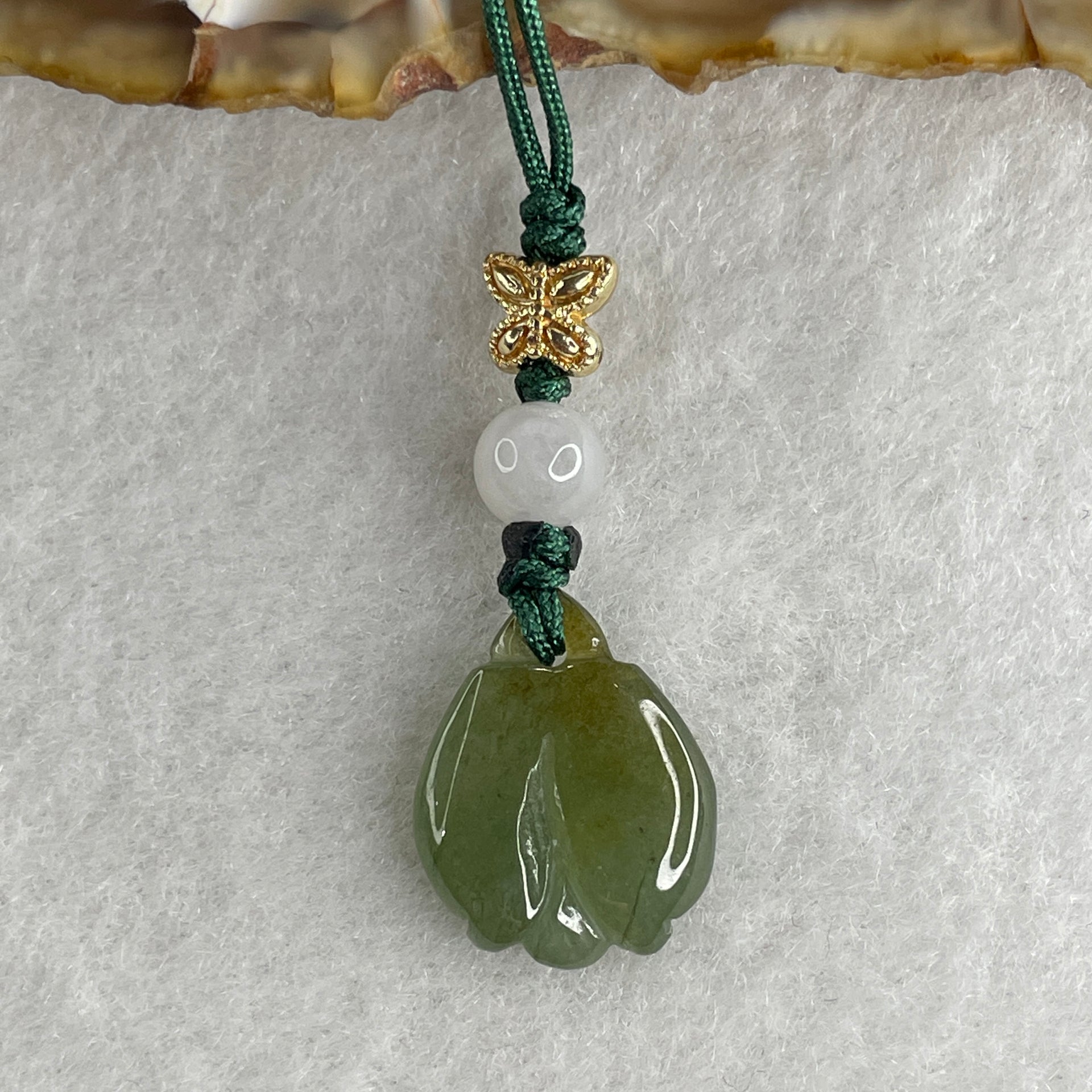 Natural Type A Semi Icy Green Jadeite Flower Charm 2.31g 16.8 by 13.3 by 4.3mm - Huangs Jadeite and Jewelry Pte Ltd
