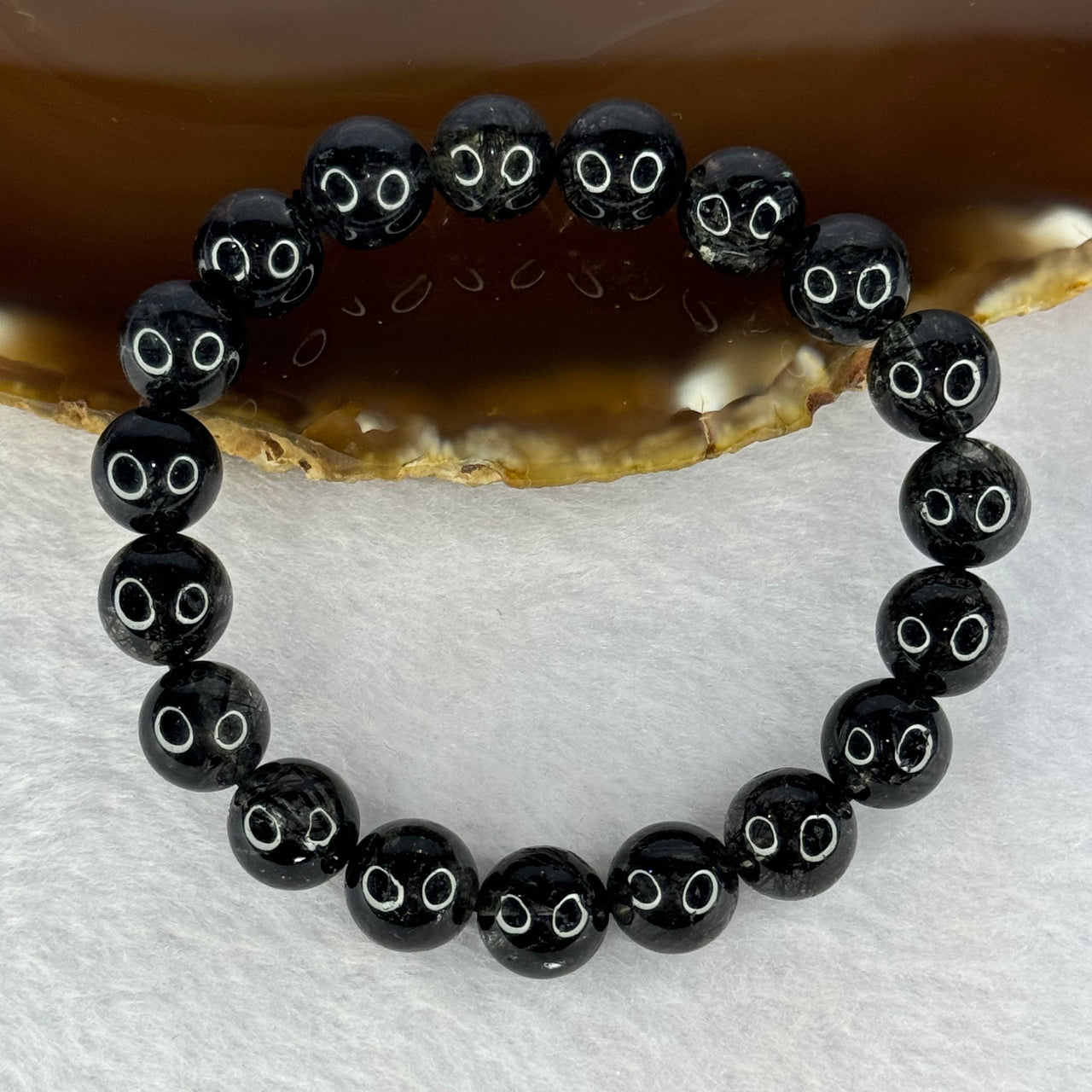 Natural Black Rutilated Quartz Beads Bracelet 天然黑发水晶手链 28.09g 16cm 10.4mm 19 Beads - Huangs Jadeite and Jewelry Pte Ltd