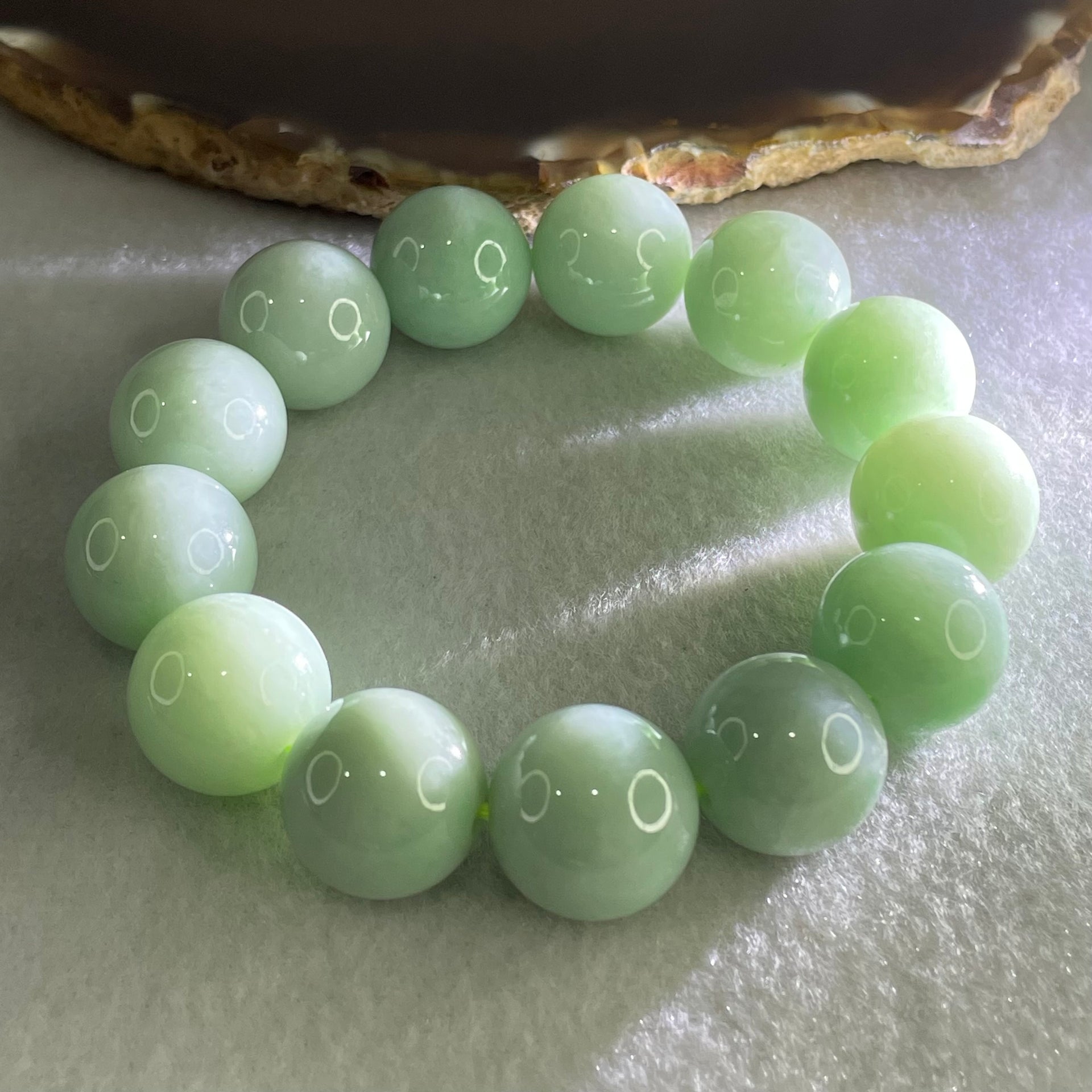 Type A Light Green Jadeite Beads Bracelet 89.10g 15cm 16.0mm 13 Beads (Very Slight Internal Lines) - Huangs Jadeite and Jewelry Pte Ltd