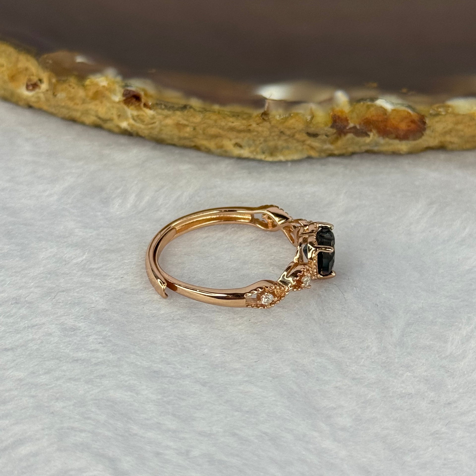 Natural Blue Sapphire in 925 Sliver Rose Gold Color Ring (Adjustable Size) 1.71g 6.2 by 5.1 by 3.8mm - Huangs Jadeite and Jewelry Pte Ltd