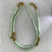 Type A Light Apple Green and Yellow Jadeite Beads Necklace 38.75g 64cm 5.8mm 122 Beads - Huangs Jadeite and Jewelry Pte Ltd