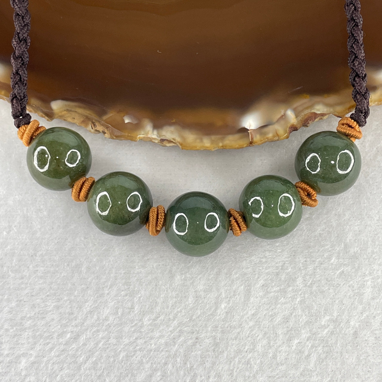 Natural Grade A Green Jadeite 5 Beads String Necklace – Large 14.0mm Beads – 25.19g Untreated Jade