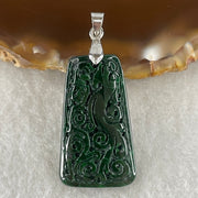 Natural Type A Old Mine Full Green Jadeite Wu Shi Pai Flower Carving Pendant | Peace Plaque & Floral Talisman (5.19g | 30.2 x 17.6 x 3.8mm) - Huangs Jadeite and Jewelry Pte Ltd