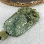 Natural Type A Blueish Green with Light Brown Jadeite Good Vs Evil (Buddha Vs Devil) with Dragon 80.23g 68.0 by 43.7 by 12.3mm - Huangs Jadeite and Jewelry Pte Ltd