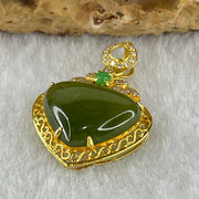 Type A Natural Icy Green Jadeite Heart Shape in 18K 750 Yellow Gold and Diamonds Clasp Pendant 1.83g 10.5 by 13.0 by 3.0mm - Huangs Jadeite and Jewelry Pte Ltd