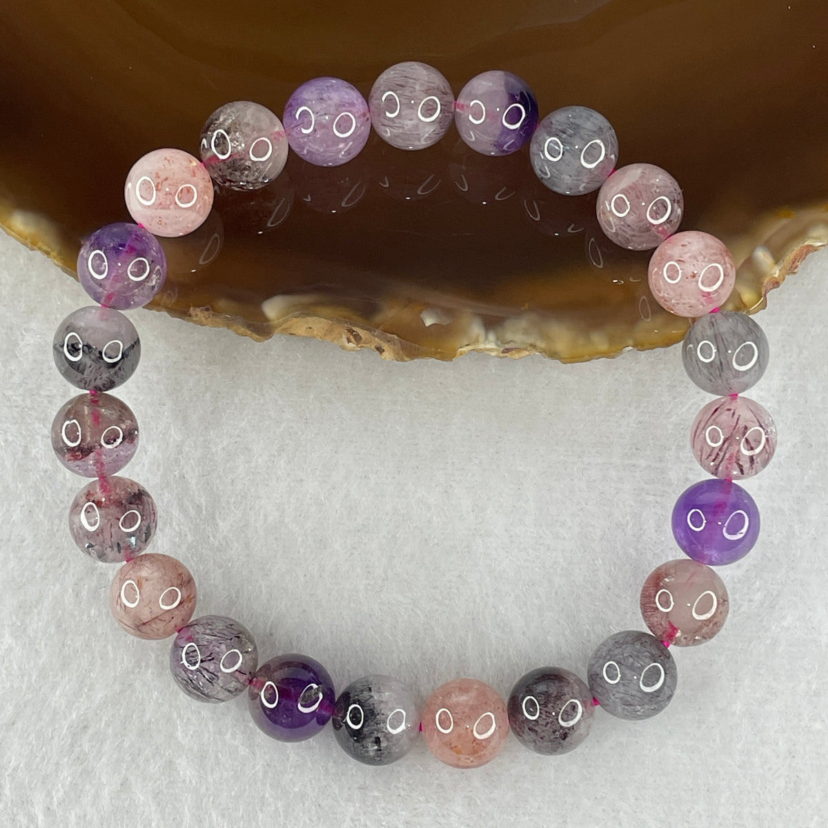Certified Above-Average Grade Natural Super 7 Crystal Beads Bracelet | High-Density Ergonomic Multi-Bead Strand | Authentic Sacred Seven Multi-Mineral Inclusions Quartz Spiritual Catalyst & Auric Shield Bracelet (20.86g | 17cm Length | 8.8mm | 23 Beads)
