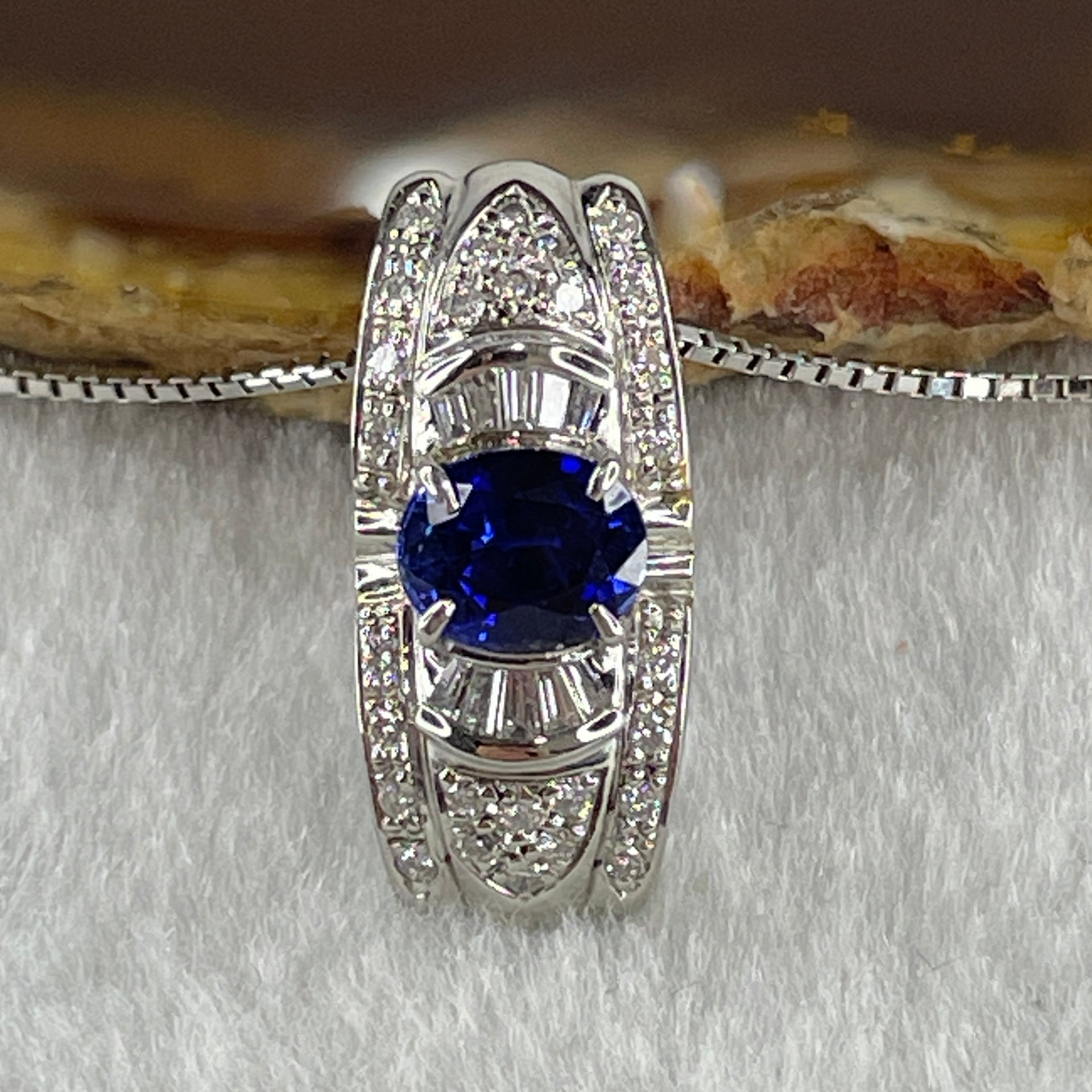 High Grade Natural Royal Blue Sapphire 1.8ct Natural Diamonds 0.45ct Platinum PT950 Pendant 6.98g with PT900 Necklace 3.95g Max 44cm Adjustable Total 10.93g - Huangs Jadeite and Jewelry Pte Ltd