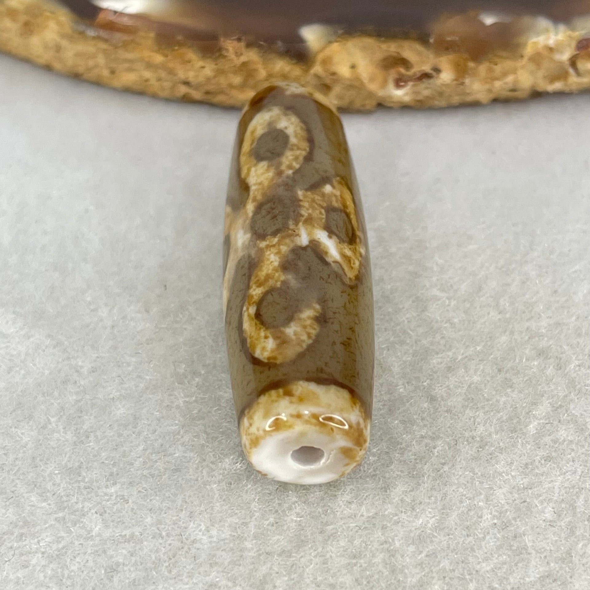 Natural Powerful Tibetan Old Oily Agate 5 Eyes Lightning Dzi Bead Heavenly Master (Tian Zhu) 五眼闪电天珠 9.26g 39.2 by 12.2mm - Huangs Jadeite and Jewelry Pte Ltd